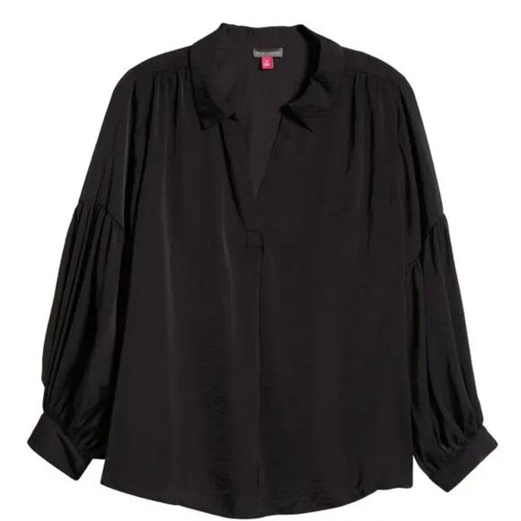Vince Camuto Tops - Vince Camuto Split Neck Balloon Sleeve Satin Tunic Top | Plus 3X, Black NEW
